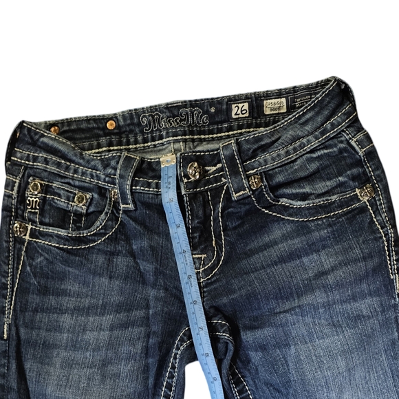 Miss Me Blue Boot Cut Jeans with Intricate Stitching - Picture 3 of 7